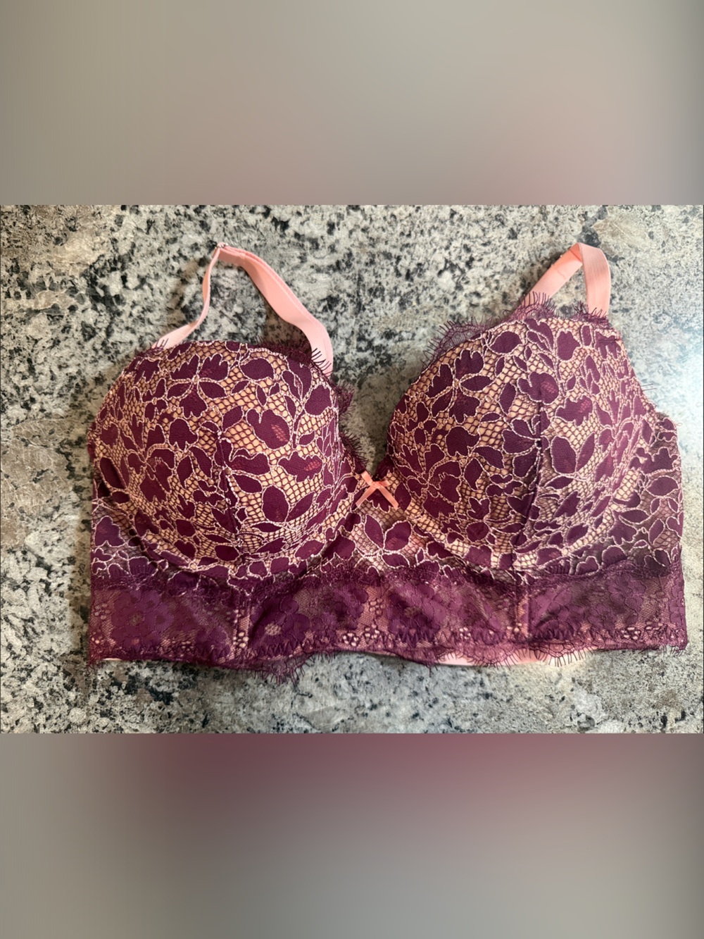 Victoria's Secret Plum Lace Longline Bra with Nude Underlay